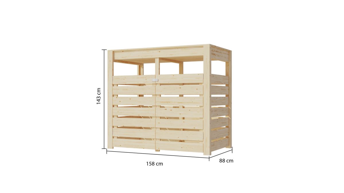 Bepflanzbare Holz-Mülltonnenbox 2er 240l naturbelassen, 158x88x143 cm