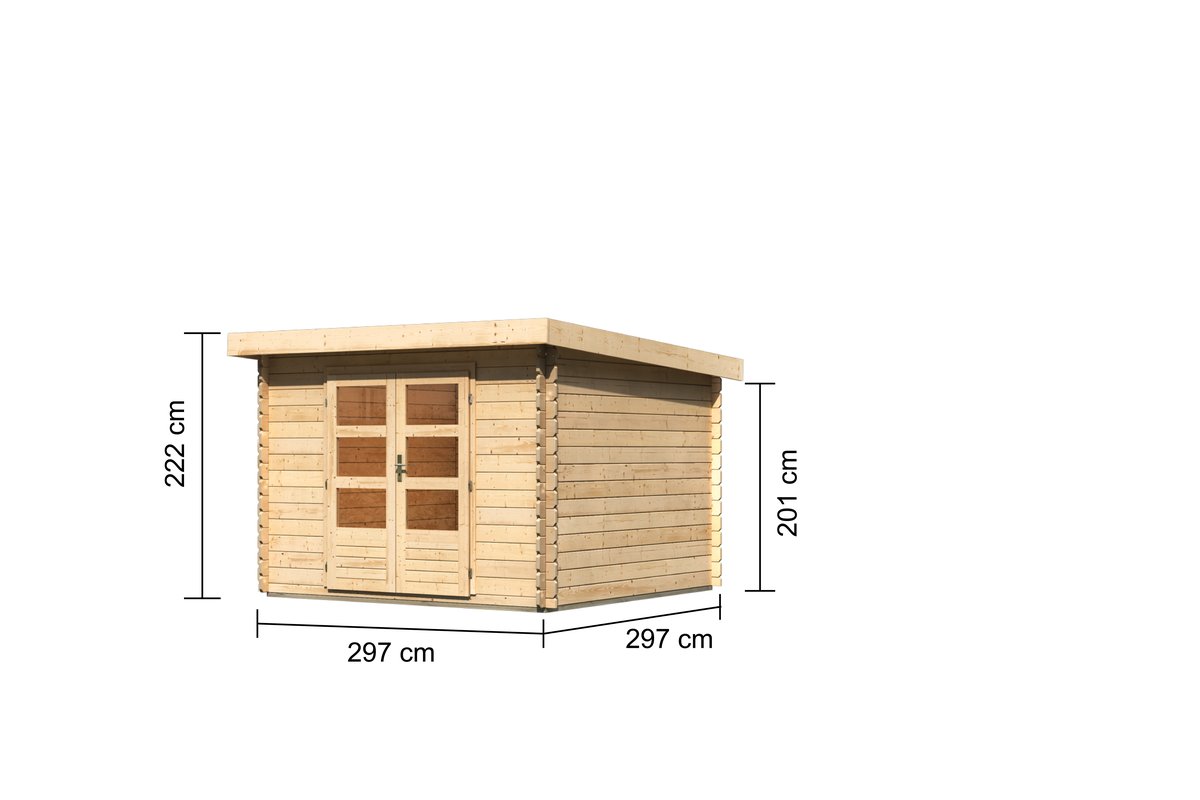 Gartenhaus Bastrup 5 - 297x297 cm, 28 mm Holz naturbelassen, Karibu