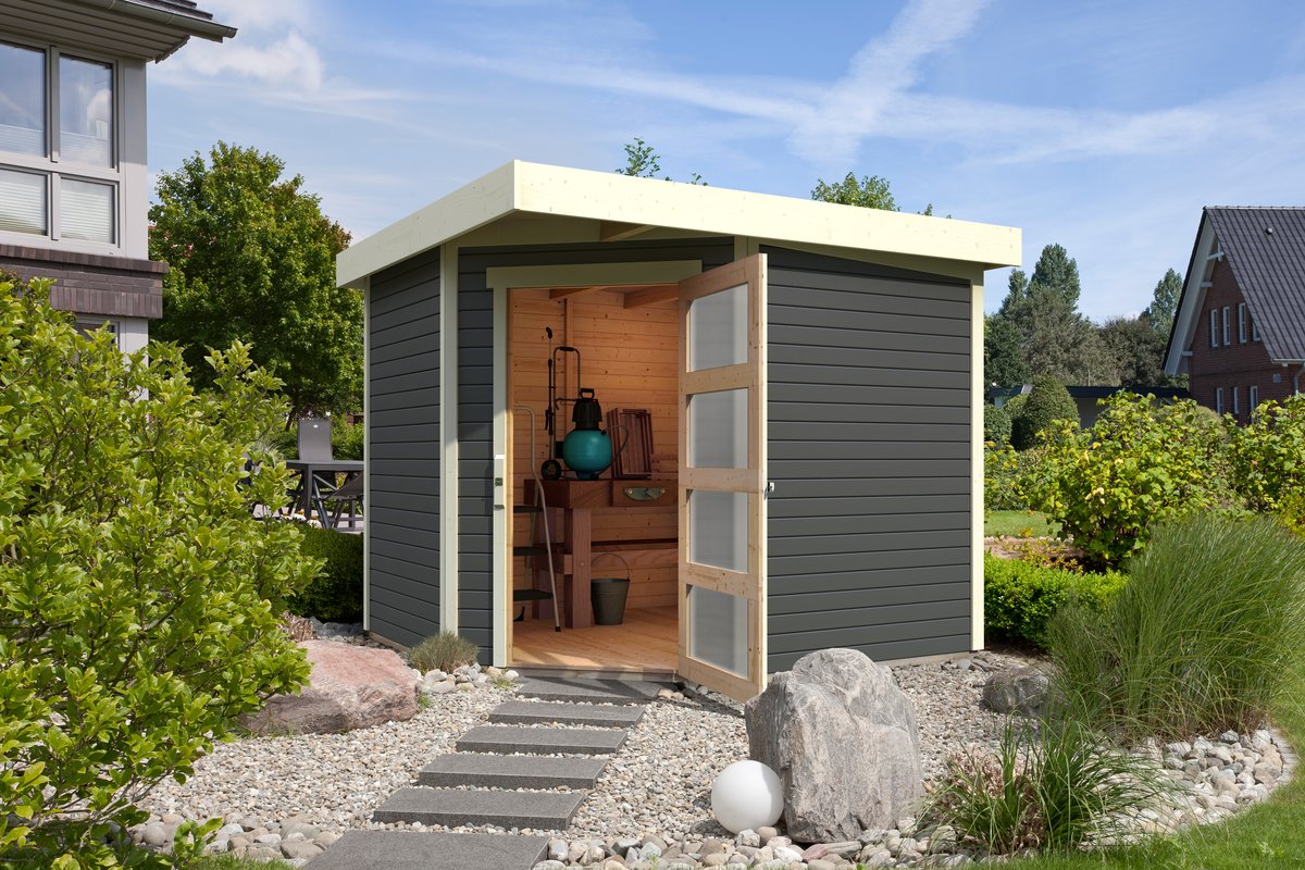 Gartenhaus Schwandorf 5, 242 x 246 cm, 19 mm Holz terragrau, Karibu