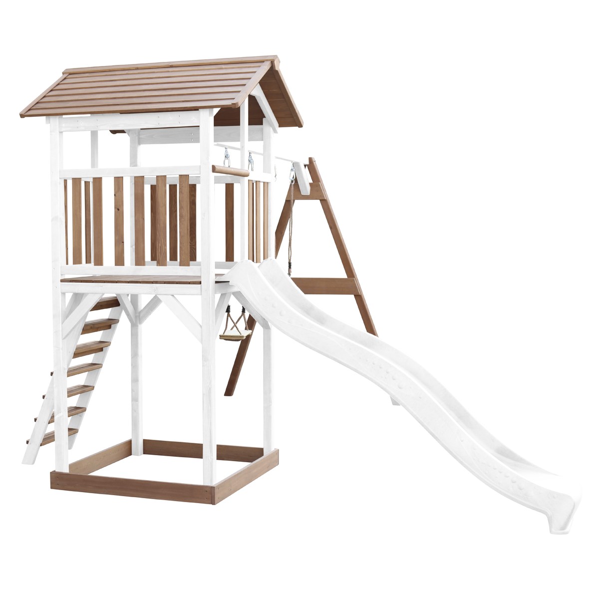 Spielturm Beach Tower Double Swing braun/weiß mit Rutsche weiß