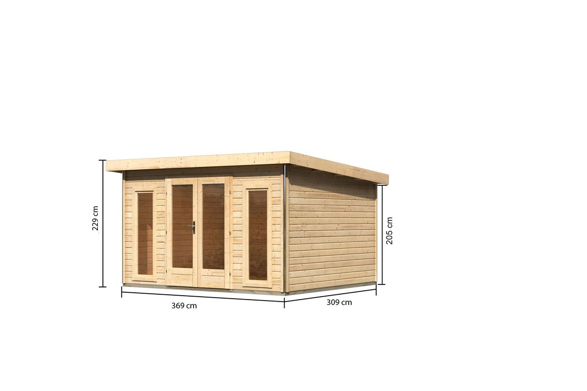 Gartenhaus Radeburg 2 - 369x309 cm, 40 mm Holz naturbelassen, Karibu