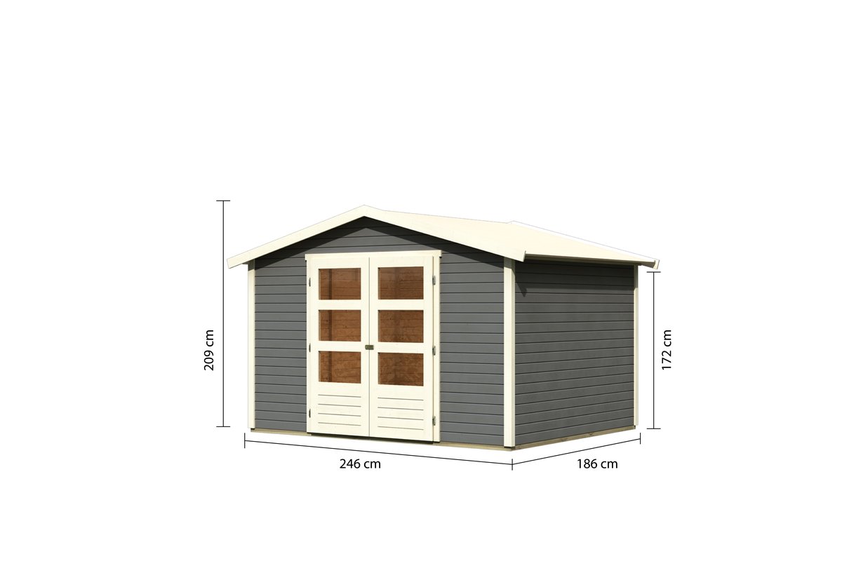 Gartenhaus Amberg 4 - 246x246 cm, 19 mm Holz terragrau, Karibu