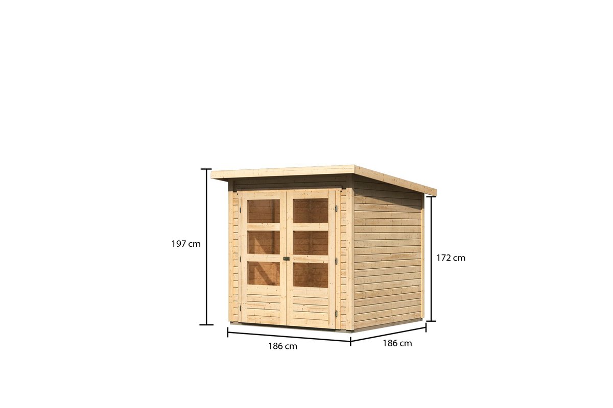 Gartenhaus Stockach 2 - 186x186 cm, 19 mm Holz naturbelassen, Karibu