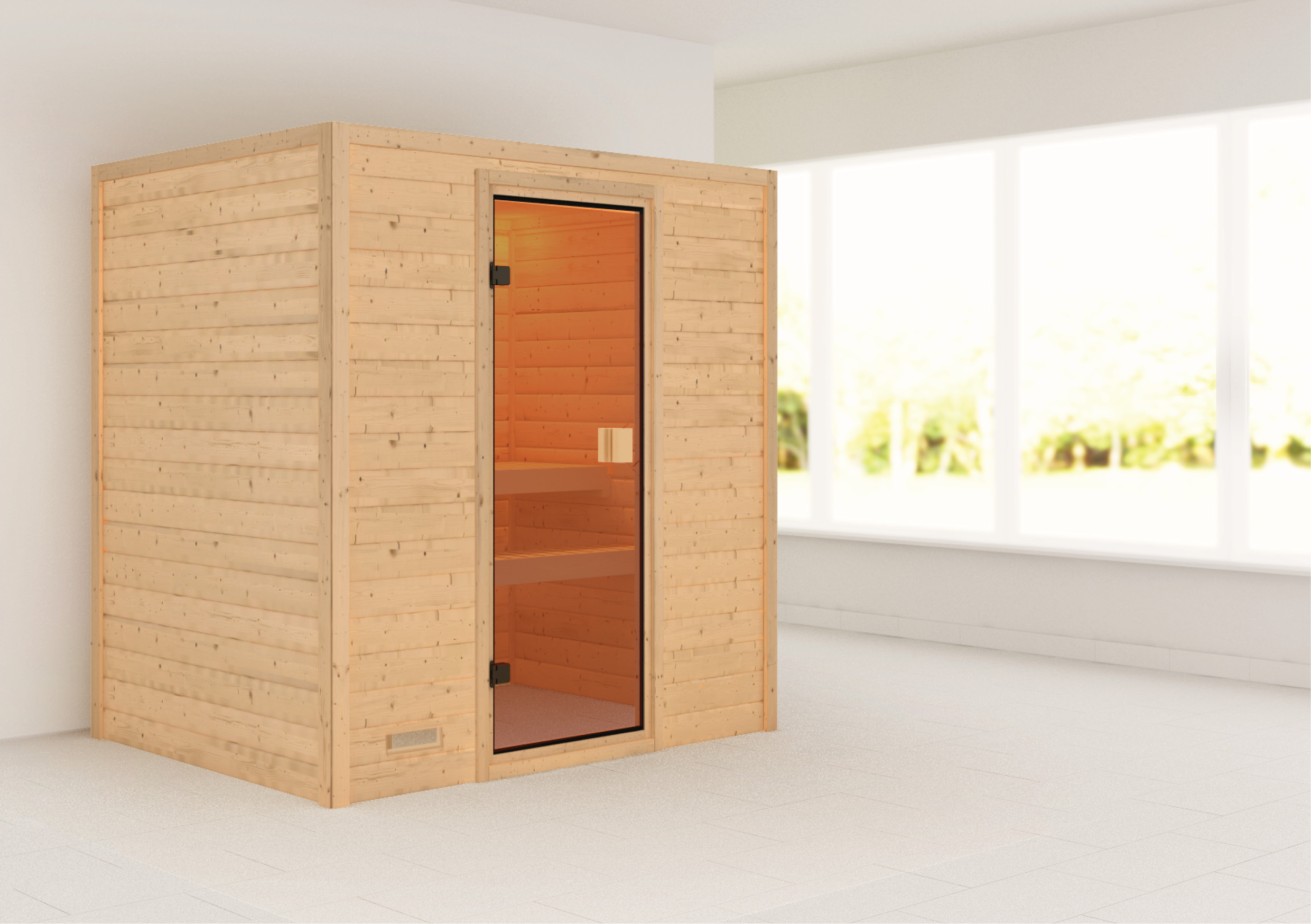 Aktionssauna Kemi 1 mit Fronteinstieg - 196x146 cm, 38 mm Massivholzsauna