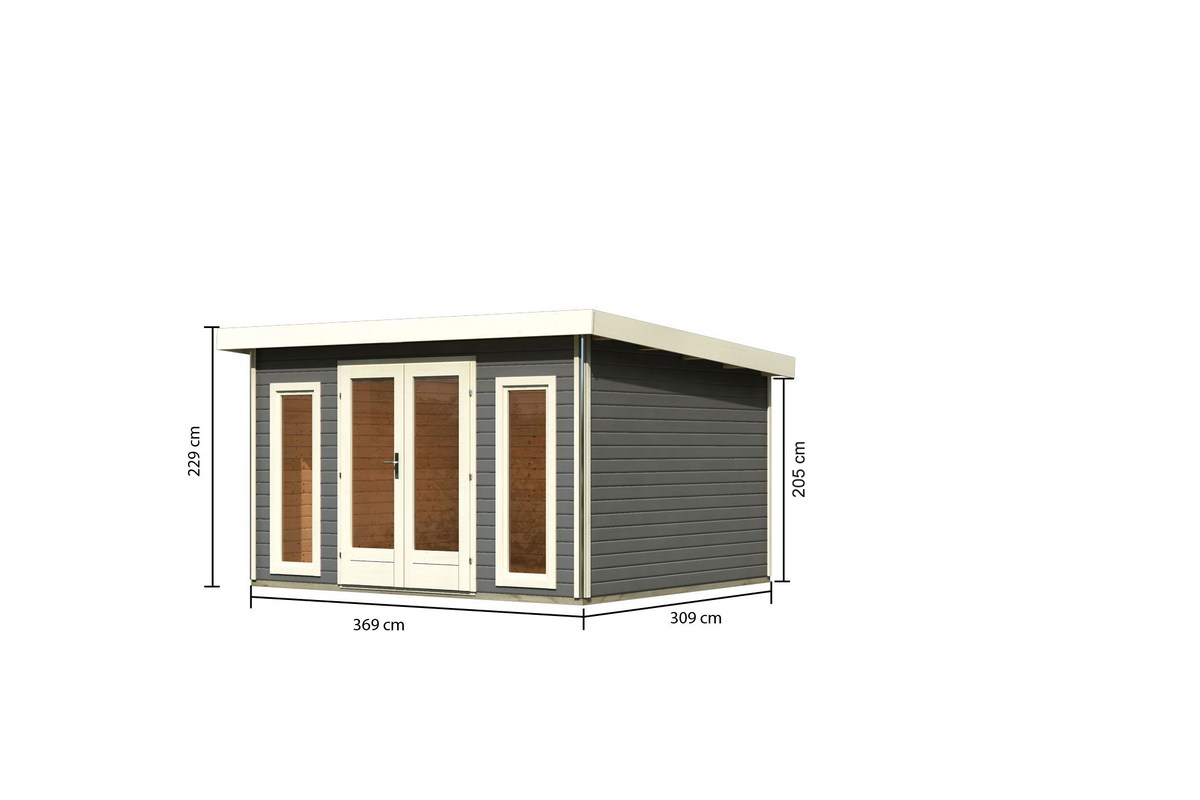 Gartenhaus Radeburg 2 - 369x309 cm, 40 mm Holz terragrau, Karibu