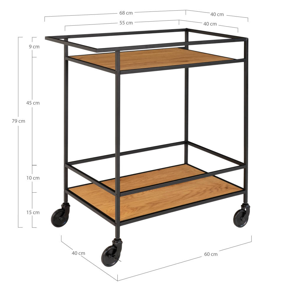 Servierwagen - Vita, mit Holzfächern in Eichen-Optik 68x40x79 cm