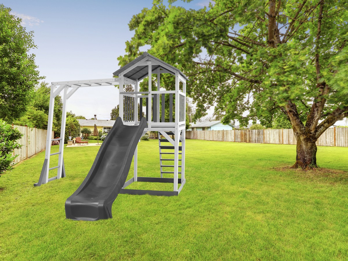 Spielturm Beach Tower Climbing grau/weiß mit Rutsche grau