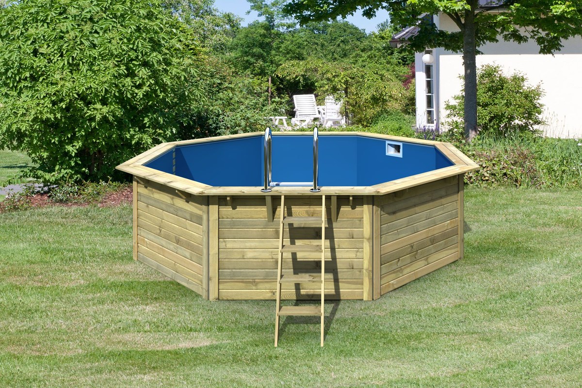 Achteck-Pool X2 470x470 cm, Holz kdi/Folie blau, Karibu