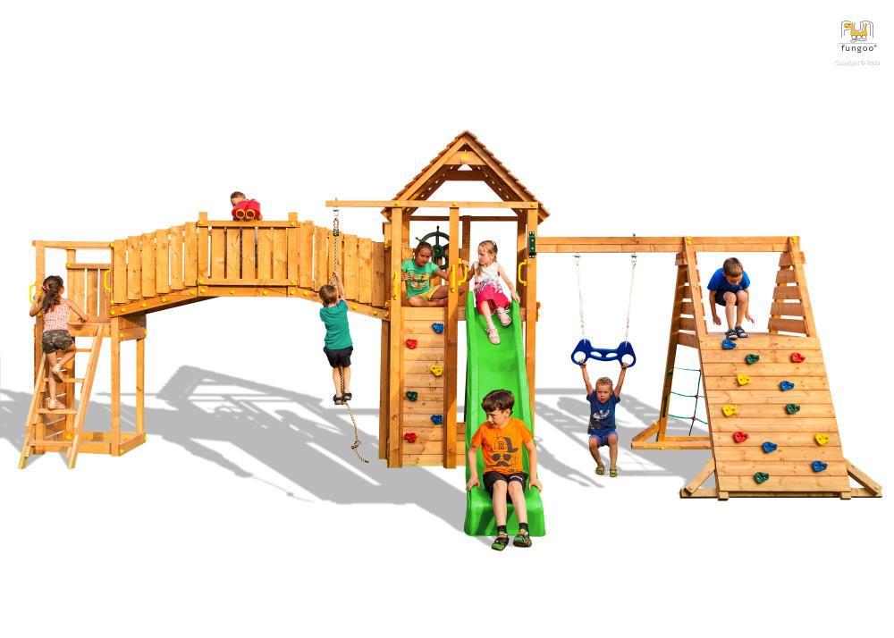 Spiellandschaft Maxi Set Fungoo FUN GYM, teak-farben lasiert