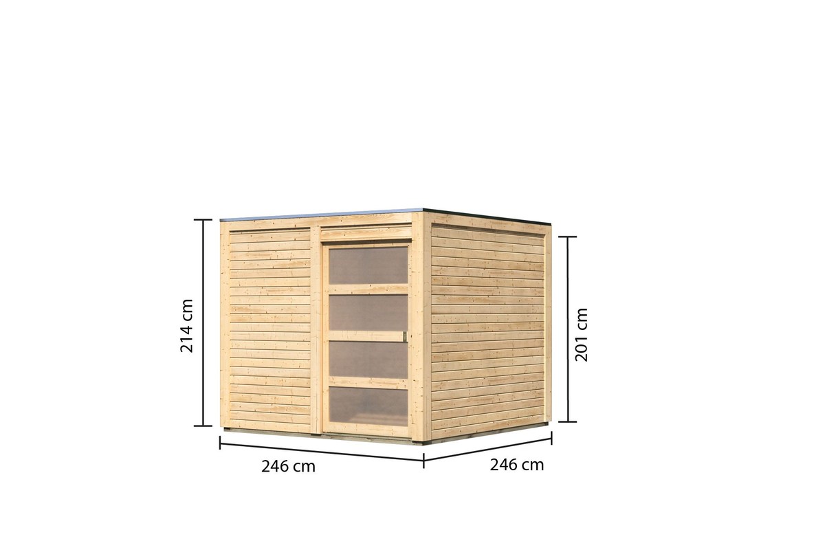 Gartenhaus Qubic 1 - 246x246 cm, 19 mm Holz naturbelassen, Karibu