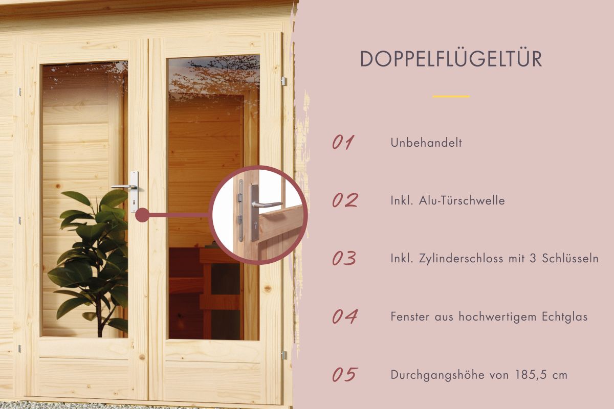 Gartenhaus North mit verstärktem Dach - 393x393 cm, 38 mm Holz naturbelassen, Karibu Gartenhaus North mit verstärktem Dach - 393x393 cm, 38 mm Holz naturbelassen, Karibu
