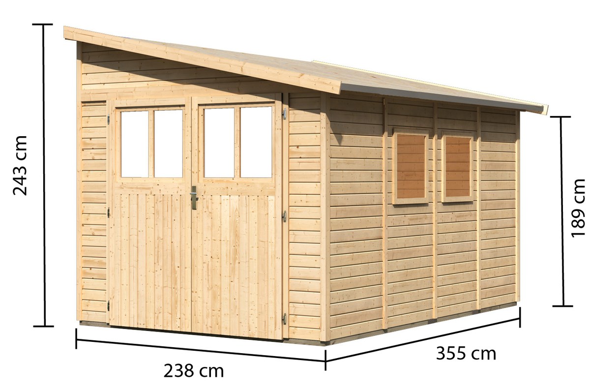 Anlehnhaus Bomlitz 4 - 238x355 cm, 19 mm Holz naturbelassen, Karibu