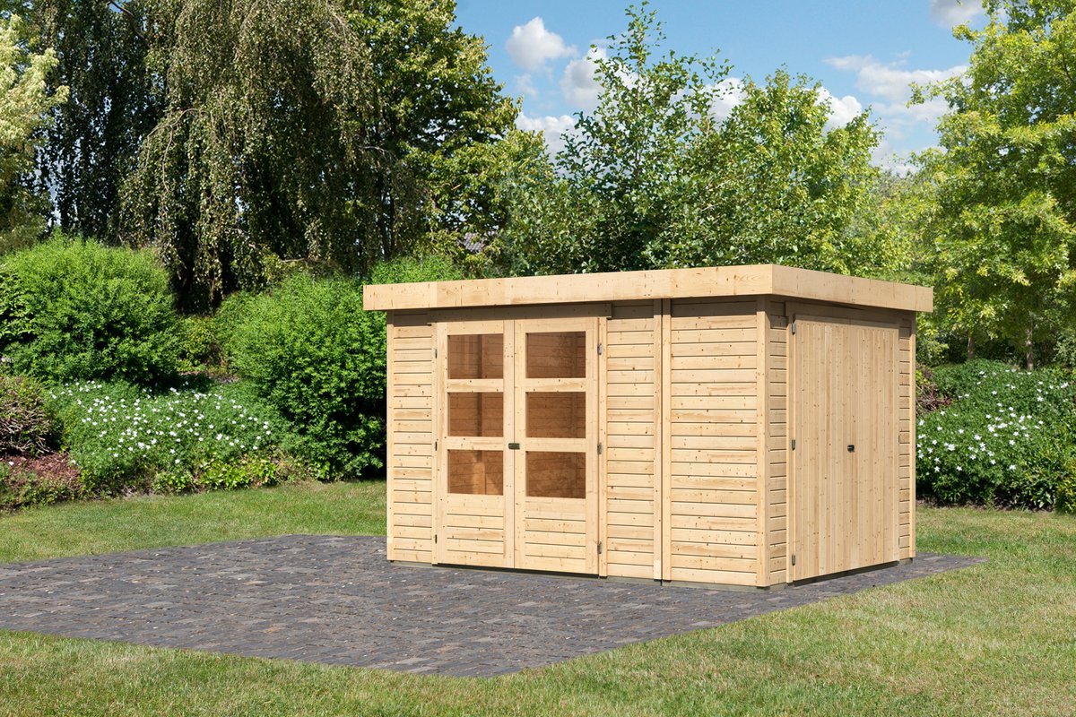 Gartenhaus Retola 4, 319x246 cm mit Anbauschrank, 19 mm Holz naturbelassen, Karibu