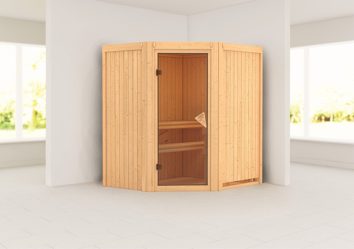 Karibu Sauna Taurin - 170x151 cm, 68 mm Systemsauna | Glastür bronziert |  ohne Ofen | ohne Kranz | ohne Ofen | Glastür bronziert | KA-TAURIN-71042