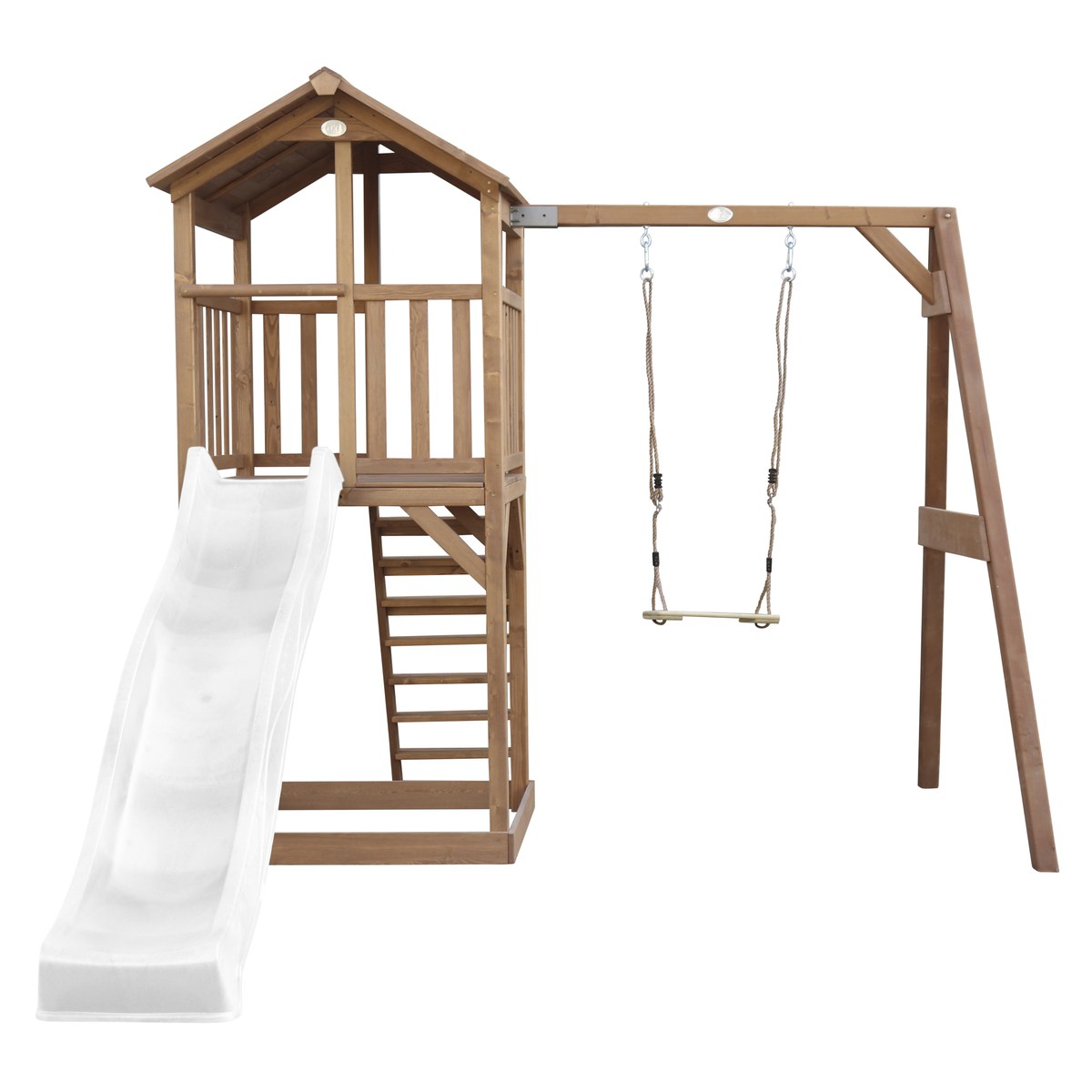 Spielturm Beach Tower Swing braun mit Rutsche weiß