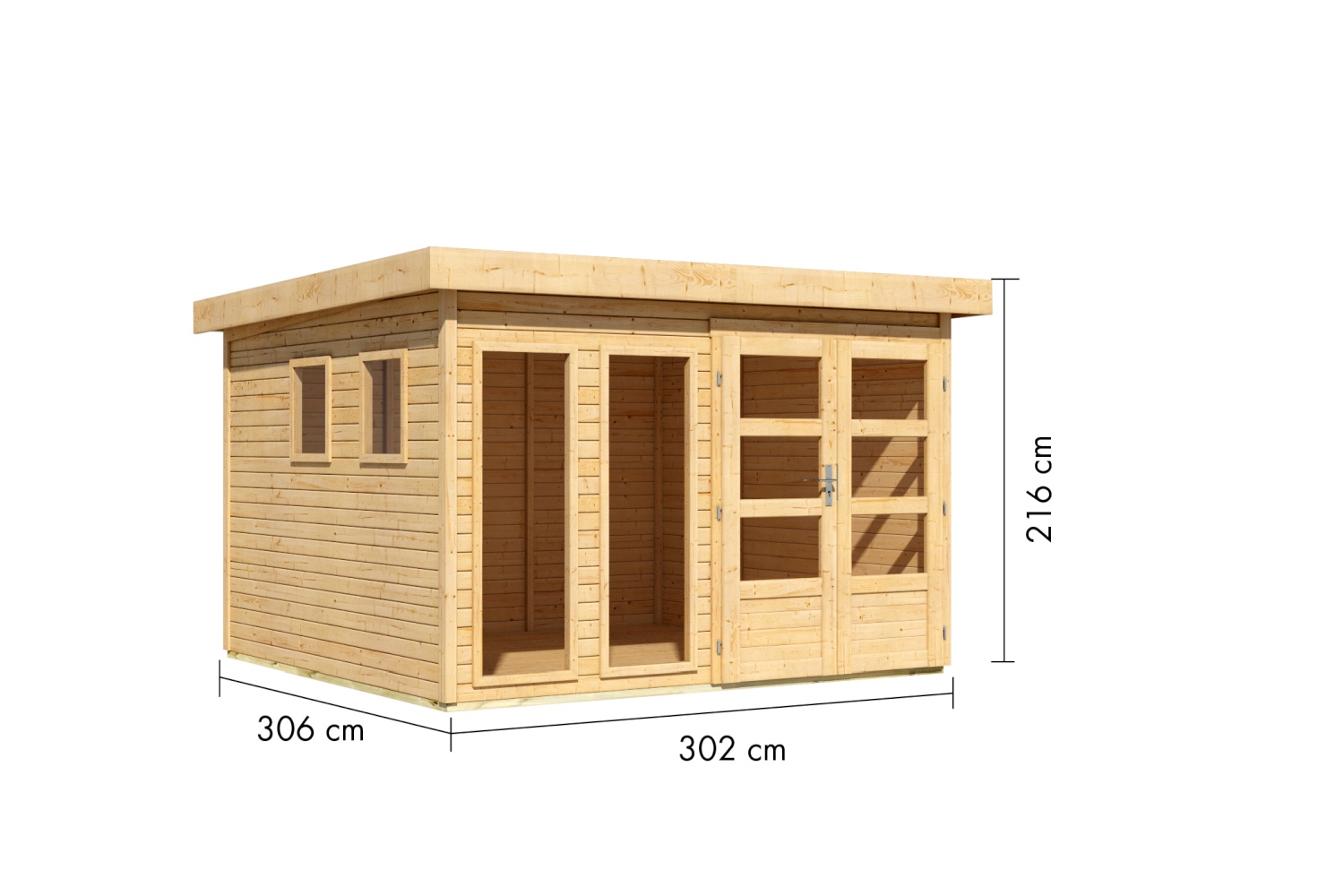 Gartenhaus Lahar 6 - 302x306 cm, 19 mm Holz naturbelassen, Karibu