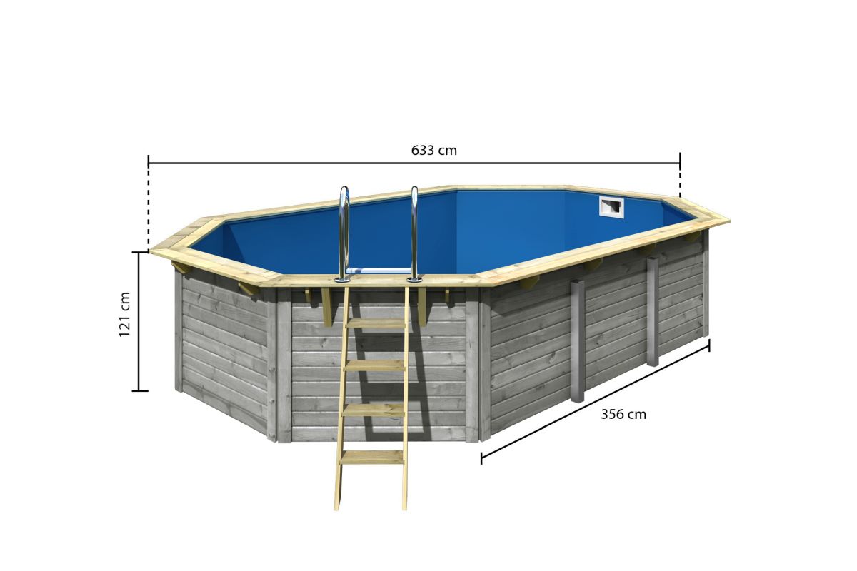 Achteck-Pool X4 400x611 cm, Holz wassergrau/Folie blau, Karibu