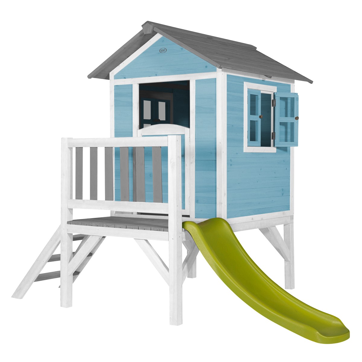 AXI Kinderspielhaus Lodge XL karibikblau mit Rutsche limone