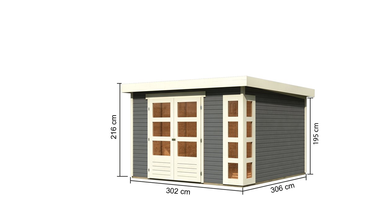 Gartenhaus Kerko 6 - 298 x 302 cm, 19 mm Holz terragrau, Karibu