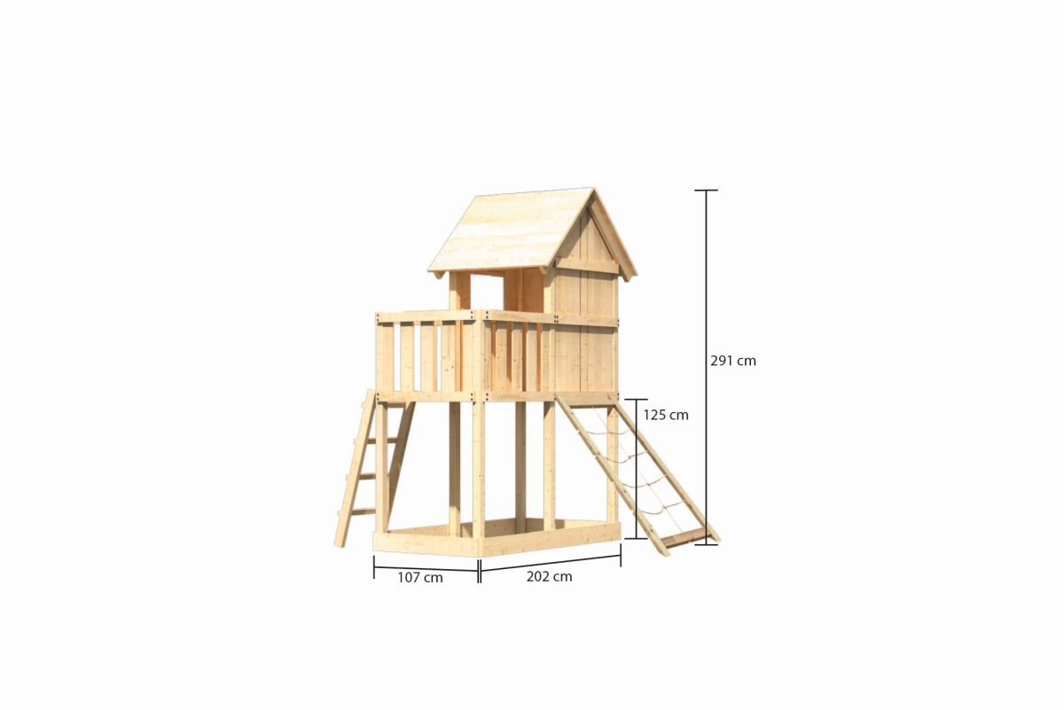 Stelzenhaus Frieda naturbelassen, Set mit Netzrampe, Karibu