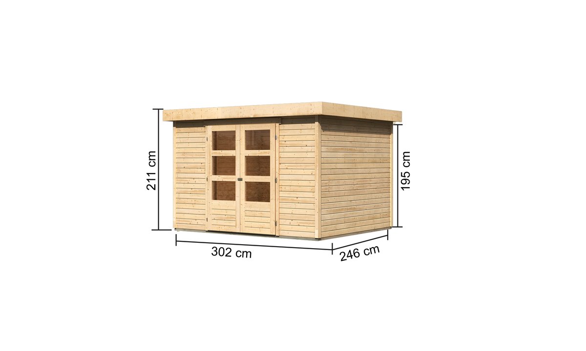Gartenhaus Askola 5, 302 x 246 cm, 19 mm Holz naturbelassen, Karibu