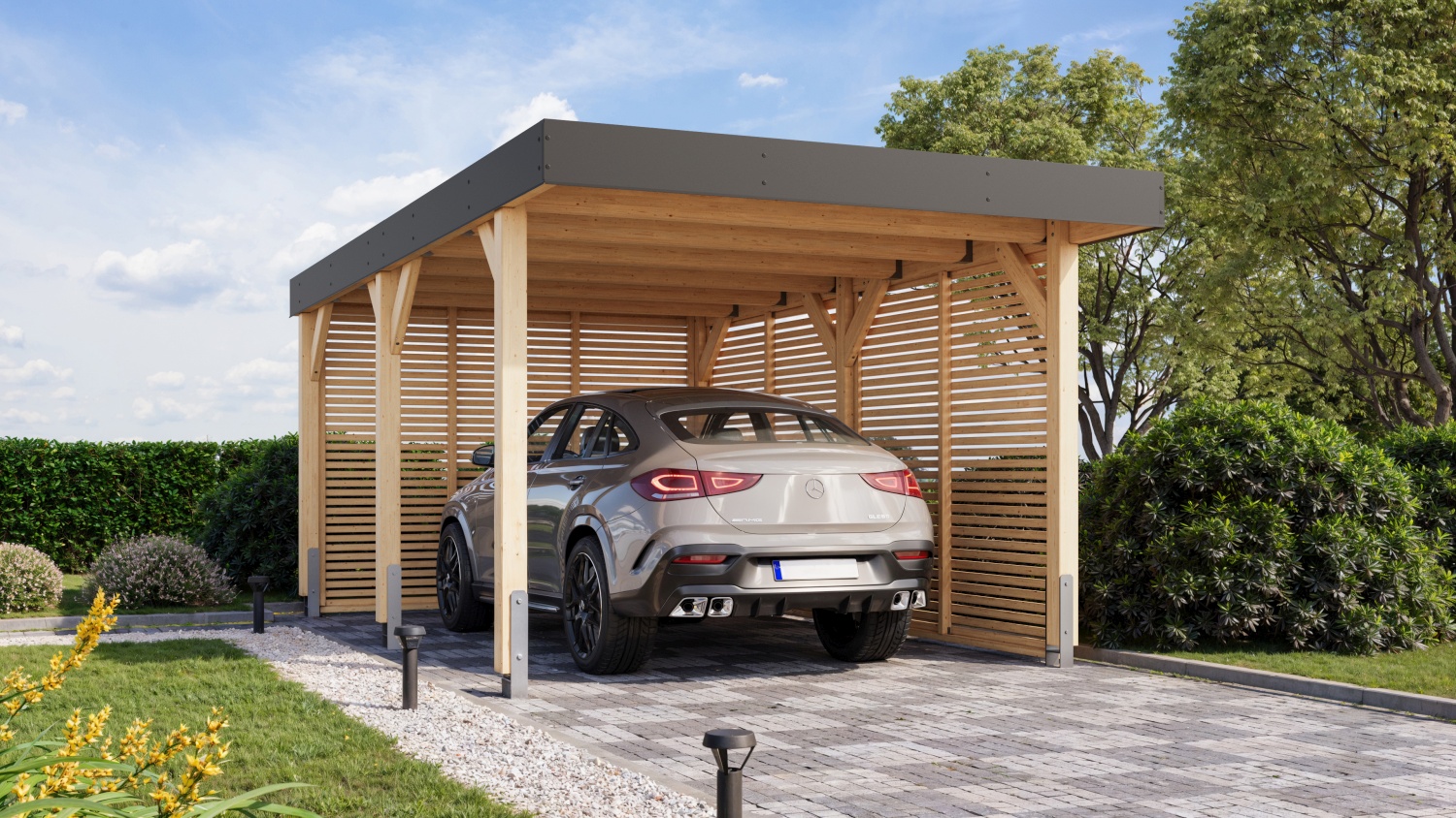 Einzelcarport Leimholz 1 - 318x575 cm, naturbelassen, Karibu