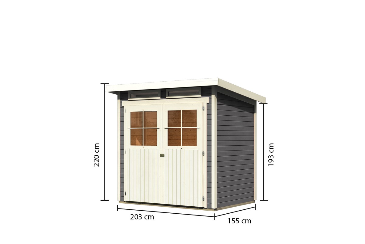 Gartenhaus Glücksburg 2 - 203x156 cm, 19 mm Holz terragrau, Karibu