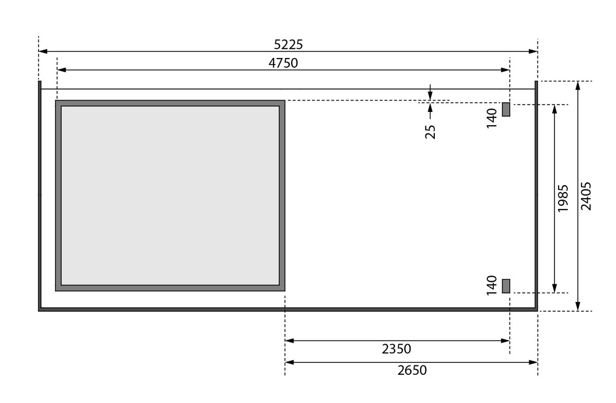 Gartenhaus Kandern 2  - 244x204 cm mit Anbaudach 2,35 m, 28 mm Holz naturbelassen, Karibu
