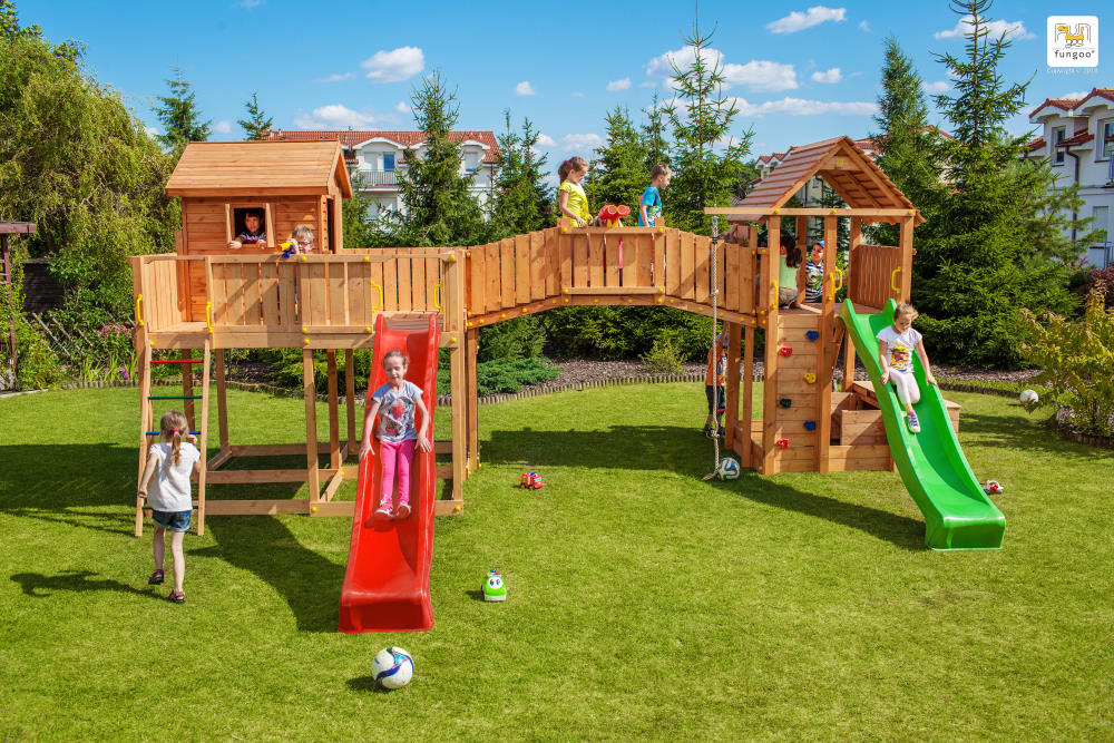 Spielturm Maxi Set Fungoo JOYFUL CASTEL, teak-farben lasiert