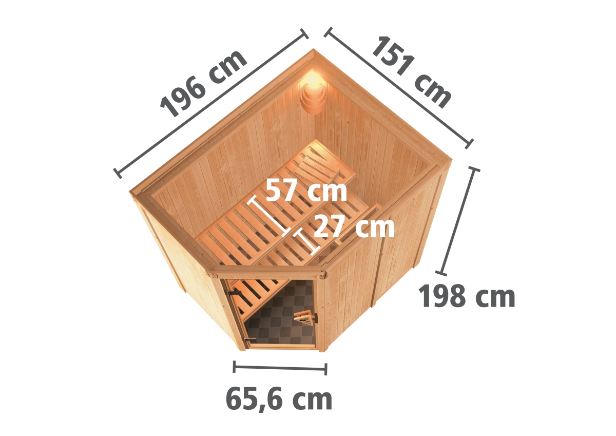 Karibu Plug & Play Sauna Saja - 151x196 cm, 68 mm Systemsauna | Tür Klarglas | ohne Ofen