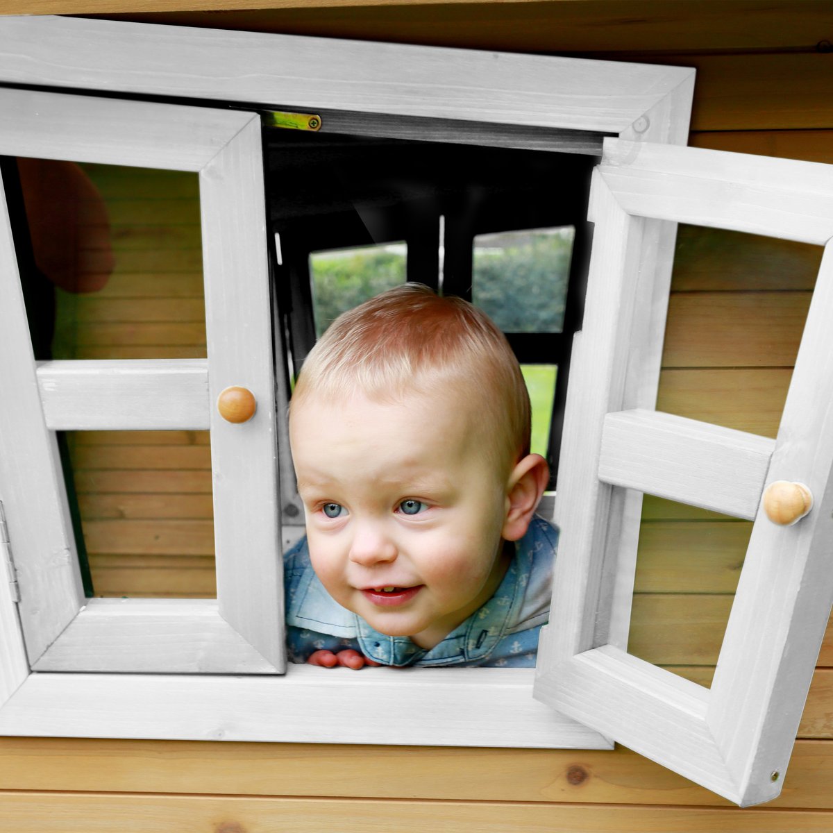 AXI Spielhaus Robin braun/weiß mit Rutsche blau