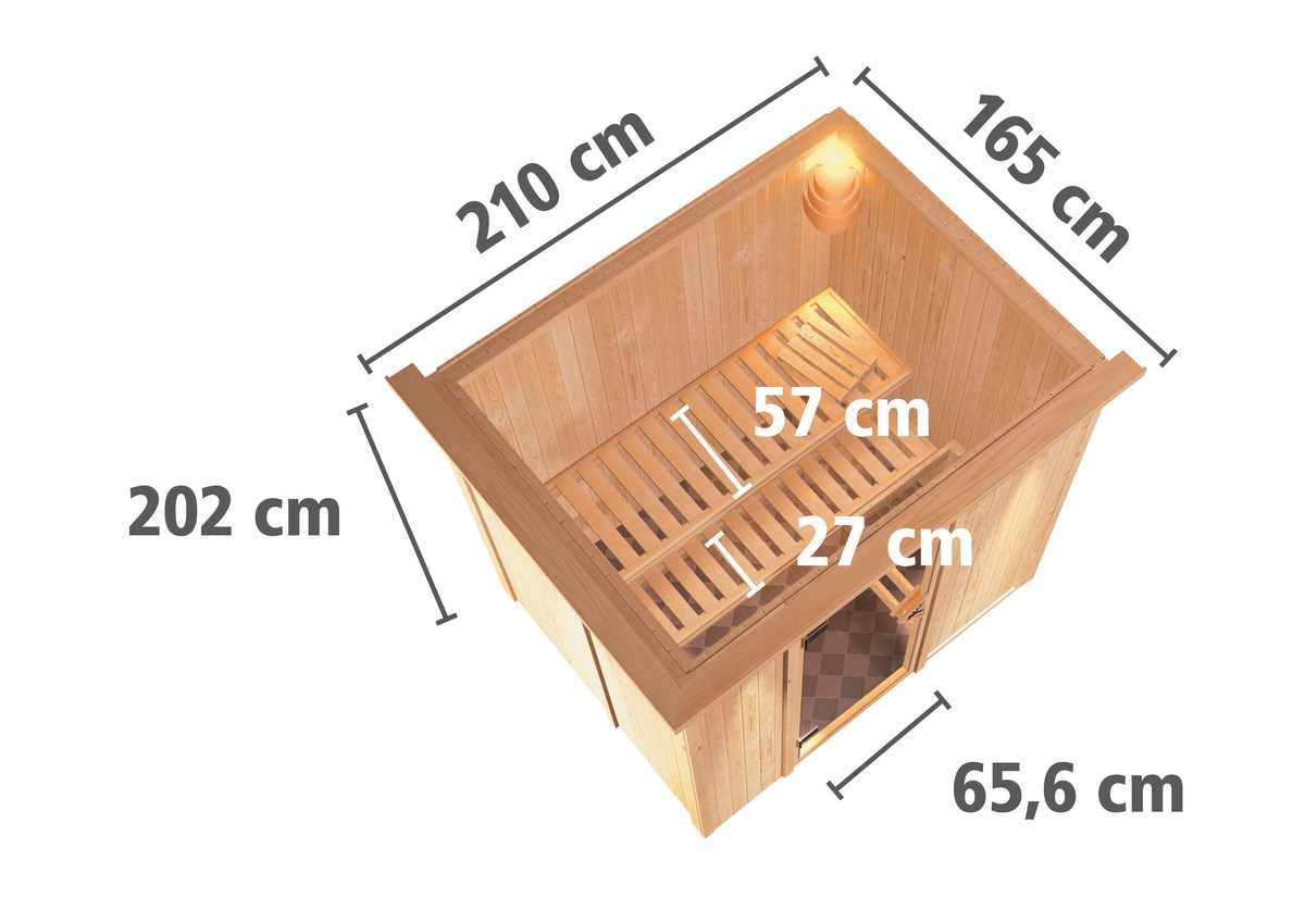 Karibu Energiespar-Sauna Benin GREEN POWER - 196x151 cm, 68 mm Korpus mit Dachkranz|Energiespartür|ohne Ofen Karibu Energiespar-Sauna Benin GREEN POWER - 196x151 cm, 68 mm Korpus mit Dachkranz|Energiespartür|ohne Ofen