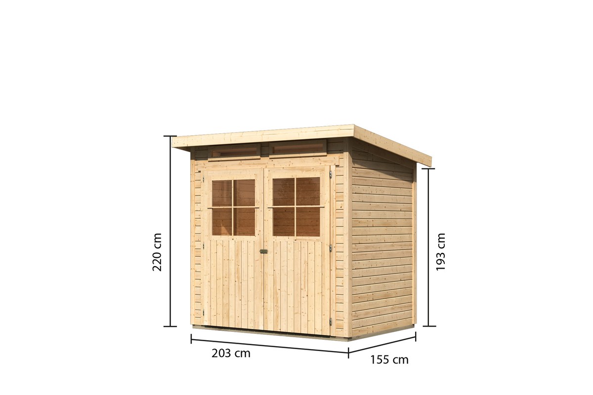 Gartenhaus Glücksburg 2 - 203x156 cm, 19 mm Holz naturbelassen, Karibu