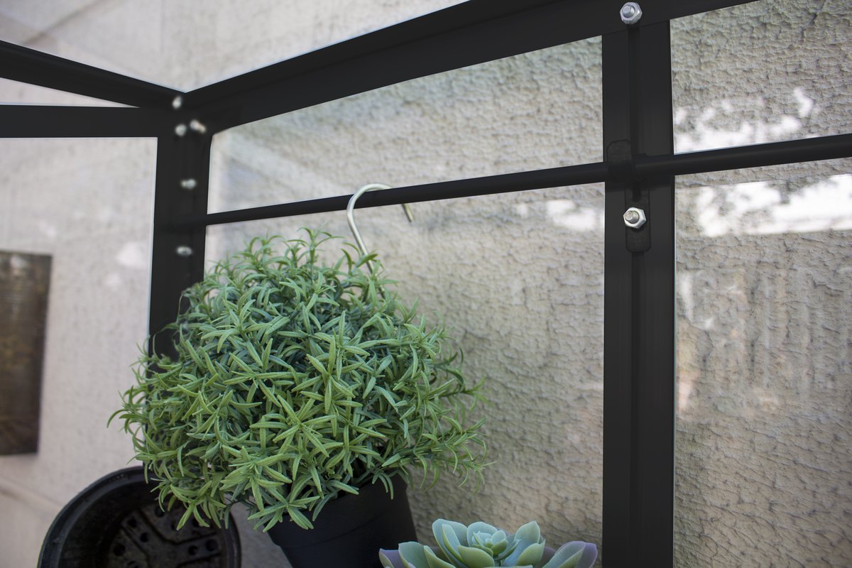 Vitavia Balkongewächshaus Polis mit Rollfundament, schwarz, Echtglas