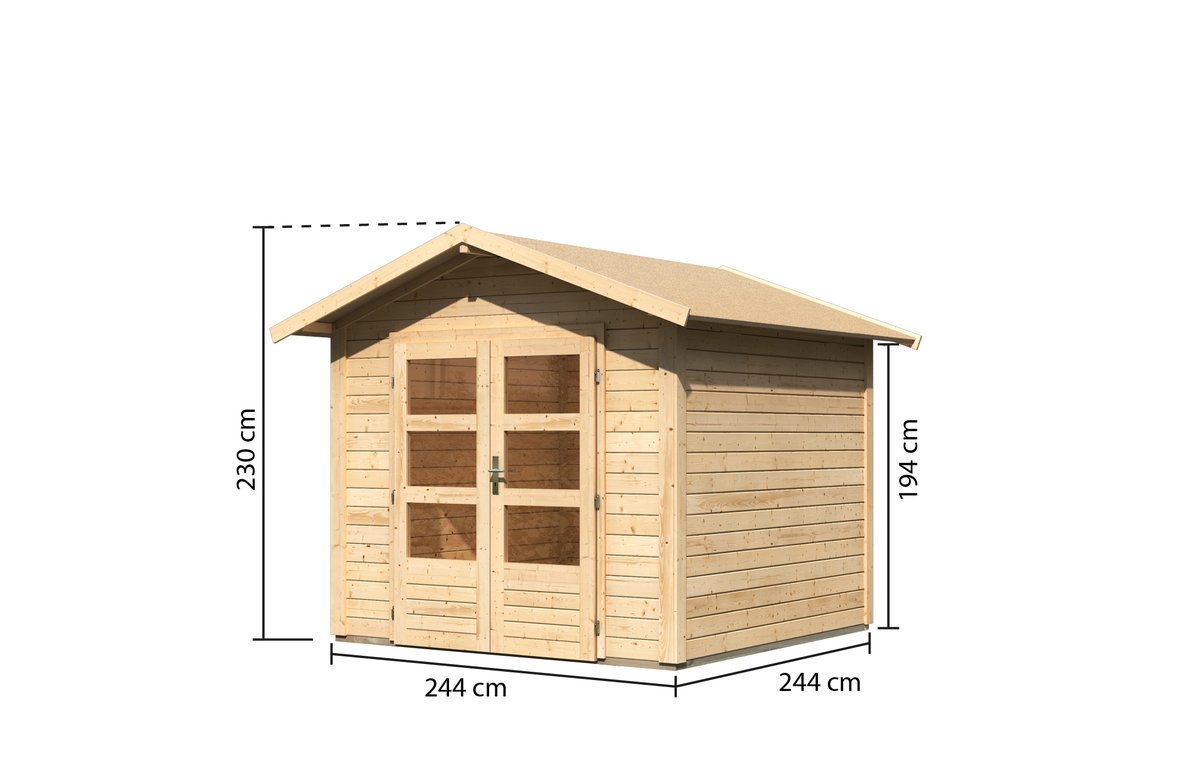 Gartenhaus Talkau 4 - 244x244 cm, 28 mm Holz naturbelassen, Karibu