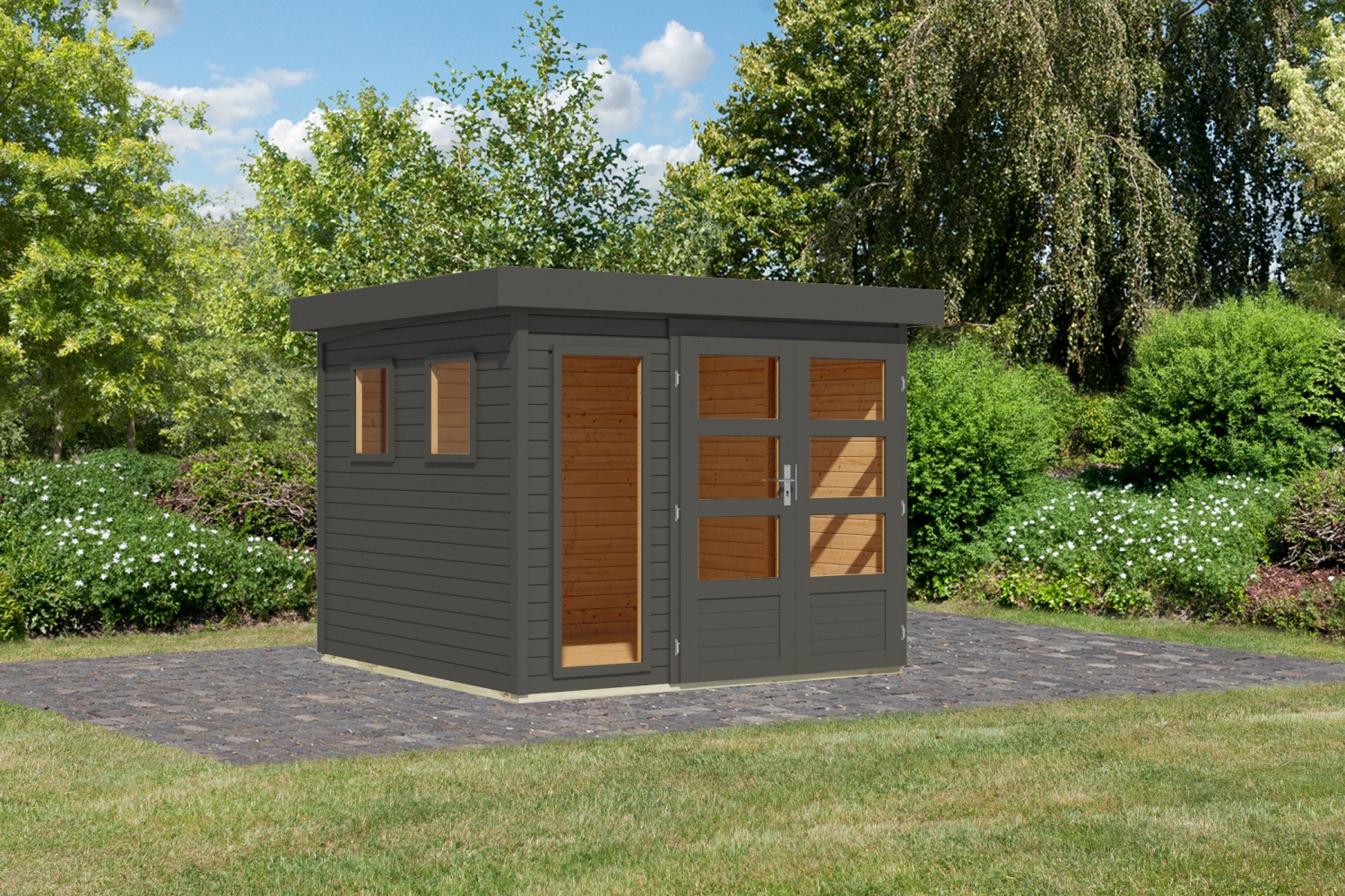 Gartenhaus Lahar 3,5, 242x246 cm, 19 mm Holz terragrau, Karibu