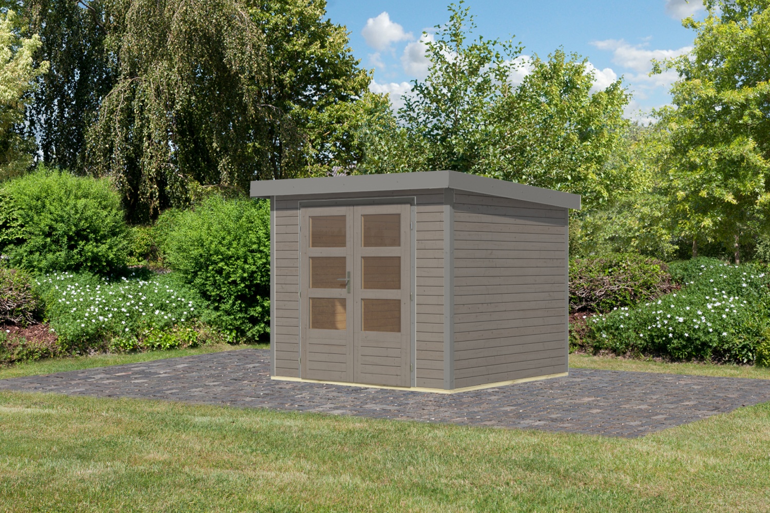 Hybrid-Gartenhaus Jupiter 3D - 238x213 cm, 19mm wassergrau/graualuminium