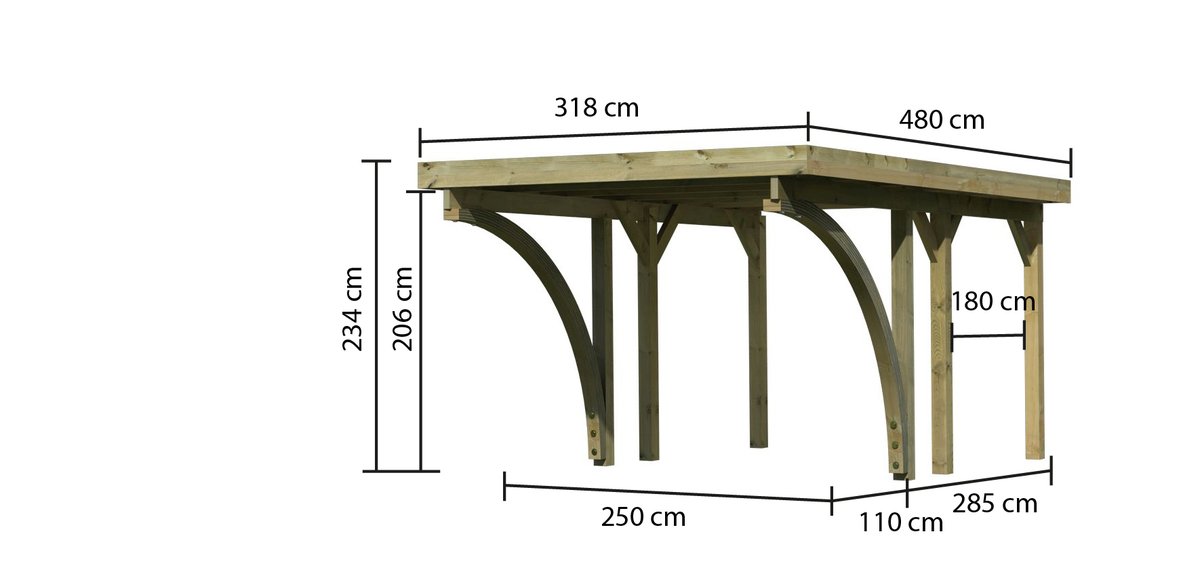 Einzelcarport CLASSIC 1 Variante C - 318x480 cm, kdi mit PVC-Dach