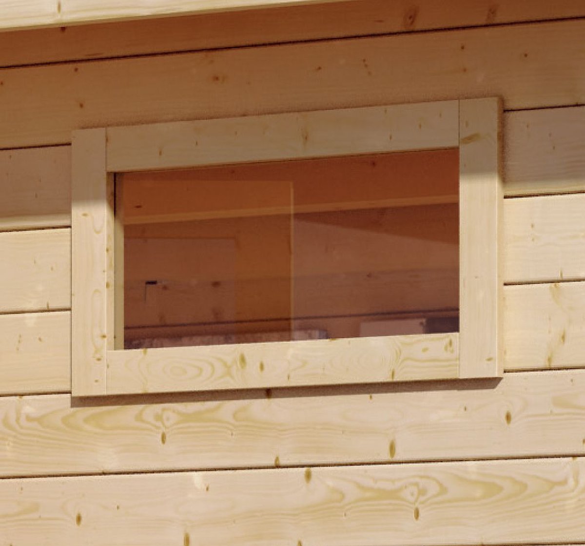 Feststehendes Fenster mit Kunstglas-Scheibe, zum Selbsteinbau in Holzwand