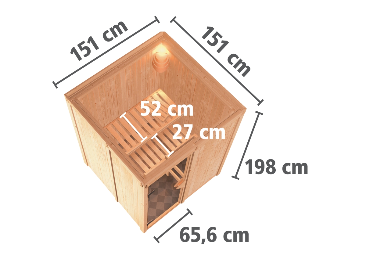 Karibu Plug & Play Sauna Minja - 151x151 cm, 68 mm Systemsauna | Glastür graphit | ohne Ofen