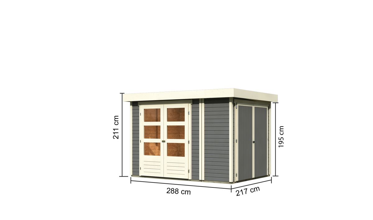 Gartenhaus Retola 2 - 288x217 cm mit Anbauschrank, 19 mm Holz terragrau, Karibu