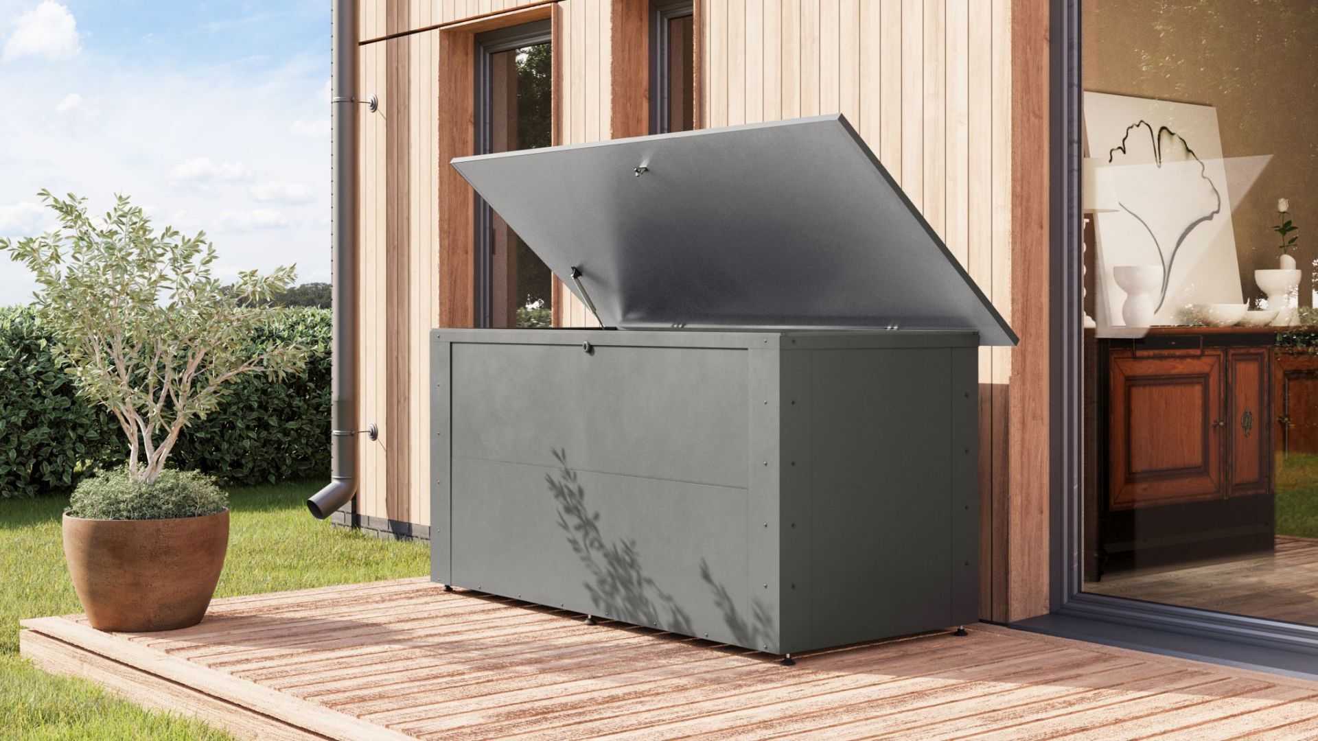 Metallbox Himalia 1 - 148x75x71 cm, Gartenbox graualuminium, Karibu