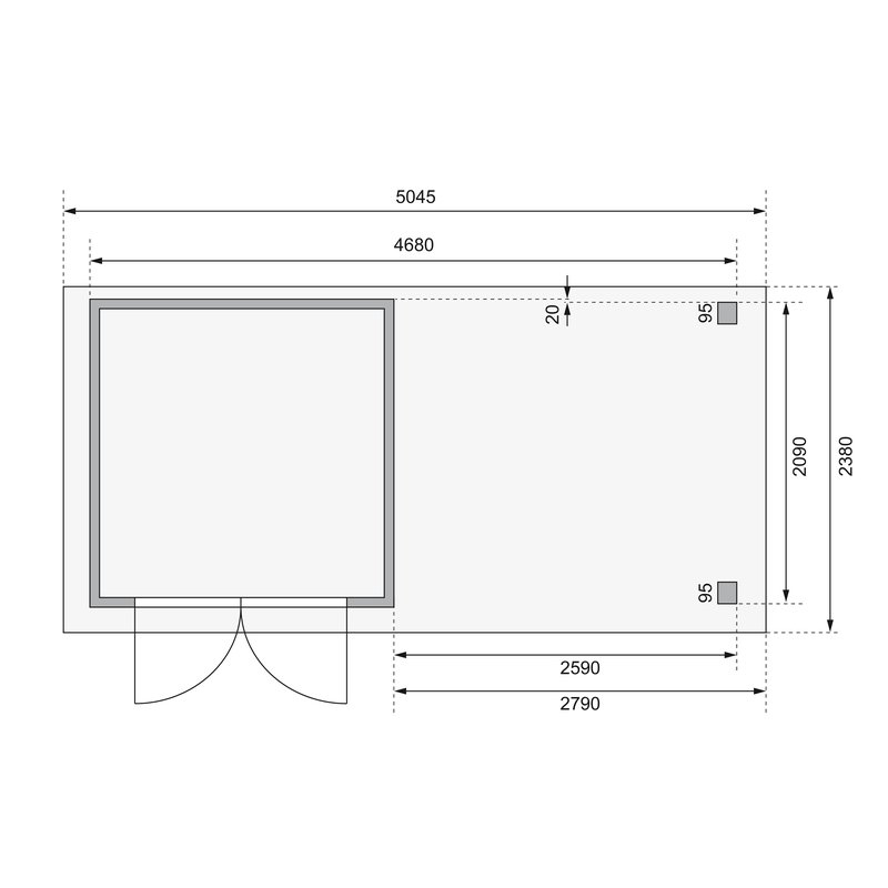 Gartenhaus Askola 2  - 213x217 cm mit Anbaudach 2,80m, 19 mm naturbelassen, Karibu