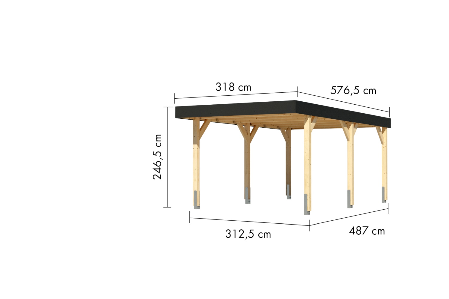 Einzelcarport Leimholz 1 - 318x575 cm, naturbelassen, Karibu