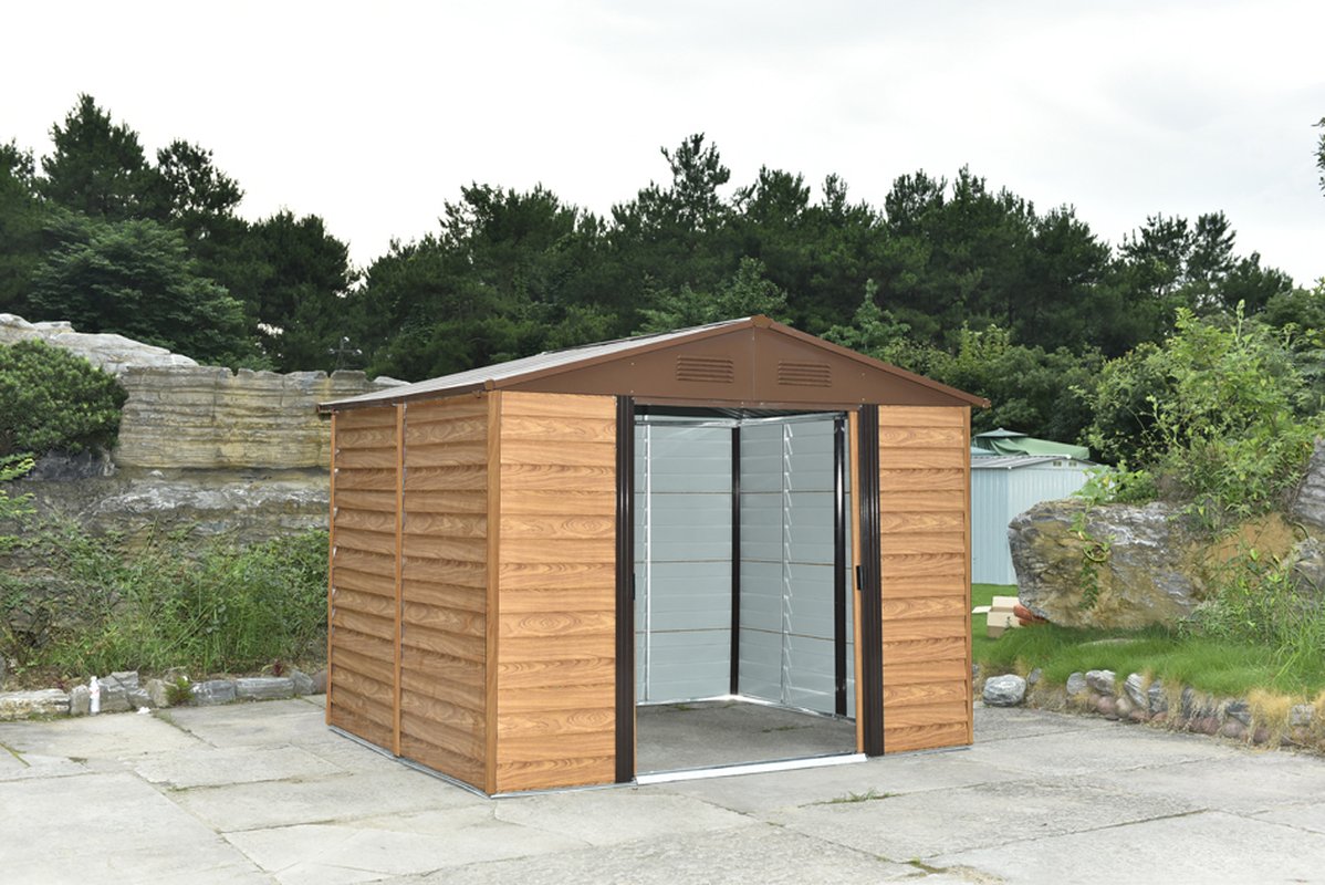 Metallgerätehaus Frankfurt II 1112, Holzoptik 321 x 366