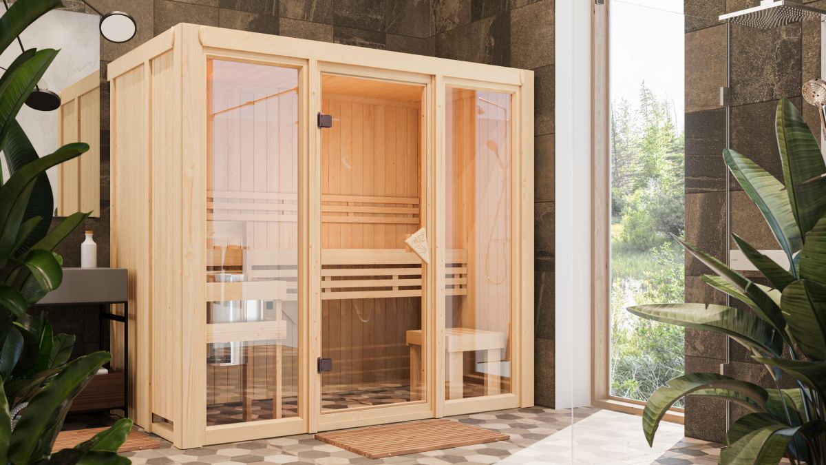 Karibu Sauna Avari 2 - 216x122 cm, 68 mm Systemsauna "Superior"