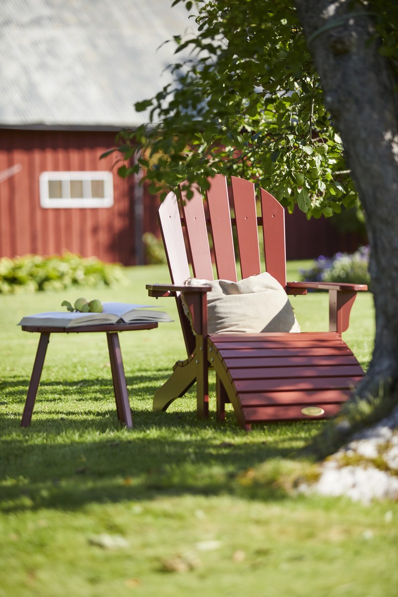 Tennessee Deckchair rot, Adirondack Stuhl aus Holz mit Fußhocker