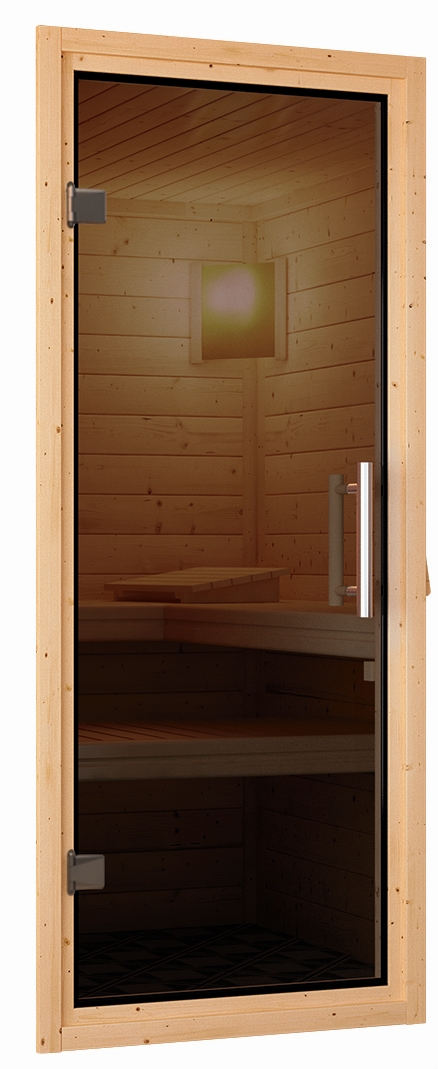 Karibu Plug & Play Sauna Minja - 151x151 cm, 68 mm Systemsauna | Glastür graphit | ohne Ofen