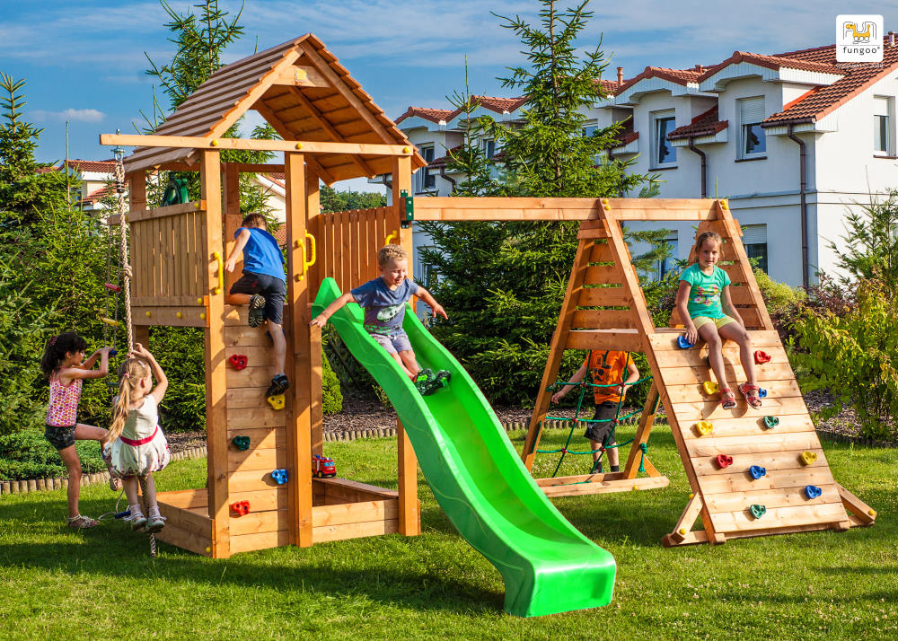 Fungoo Spielturmset FORTRESS SPIDER+, teak-farben lasiert