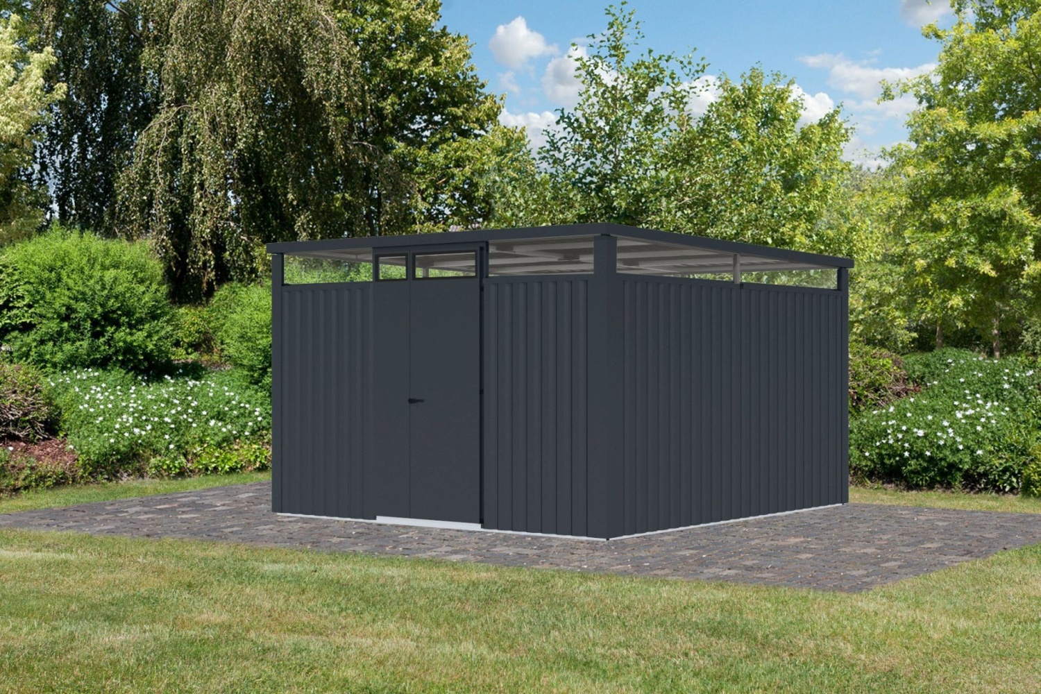 Metall-Gerätehaus Østen 3,5 - 343x343 cm, anthrazit, Karibu